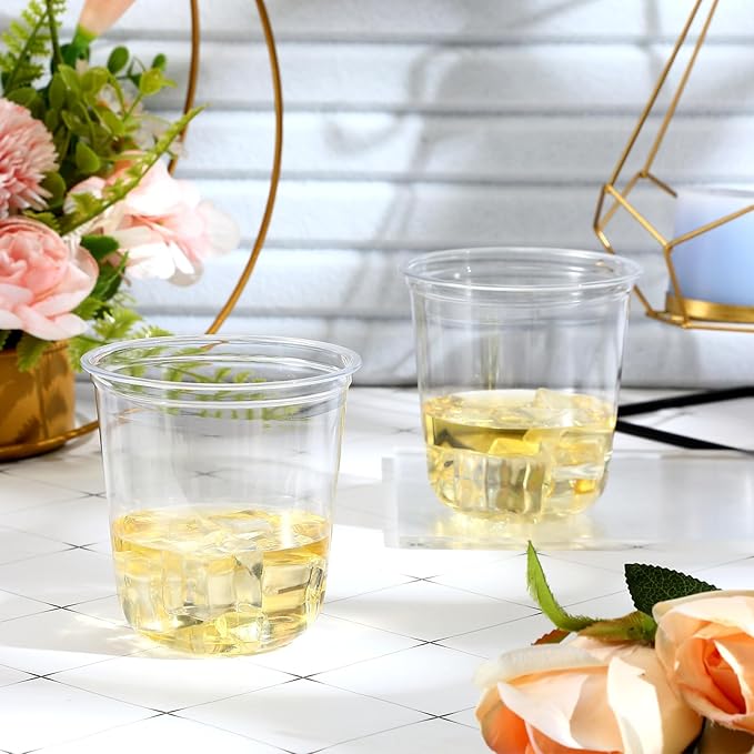 Disposable Stemless Glasses 12oz Crystal Plastic Wine Glasses Clear Classic Pet Cup for Meeting Weddings Birthdays Cocktail Christmas Party Supplies(Clear,100 Pcs)
