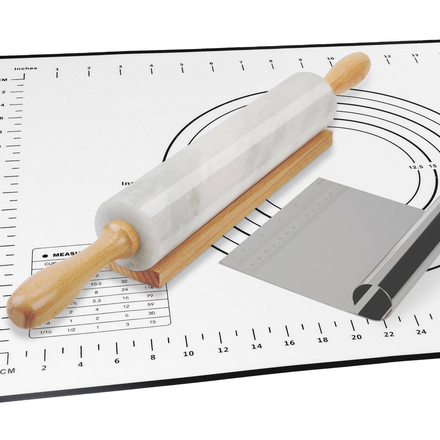 Koville African Natural Marble Rolling Pin, Non-Stick Polished Dough Roller, Pasta, Dumpling, Fondant, Pie Crust, Bread, Pizza Dough, Kitchen Baking Pastry Tools with Mat/Scraper（Namib Fantasy）