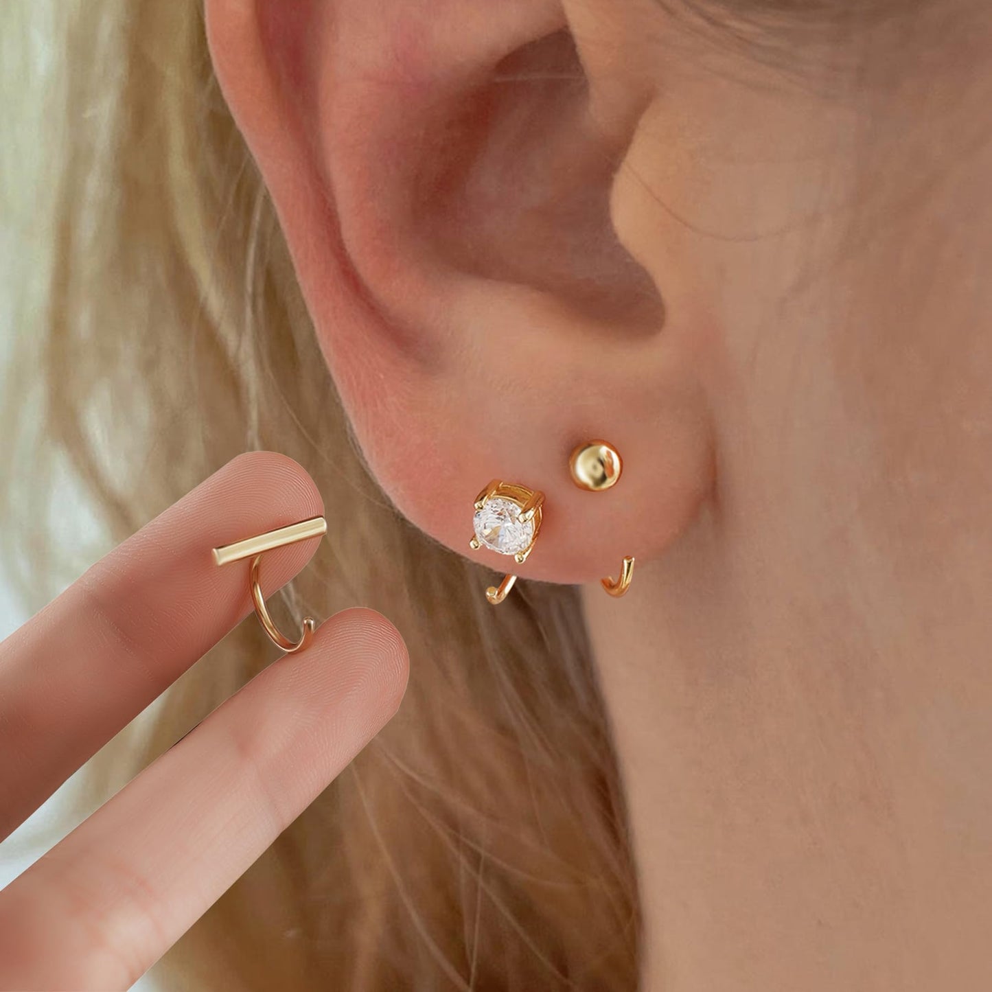 3 Pairs 18K Gold Plated 925 Sterling Silver Half Hoop Earrings Set Small Huggie Hug Hoops Open Huggie Hoops Earrings for Women