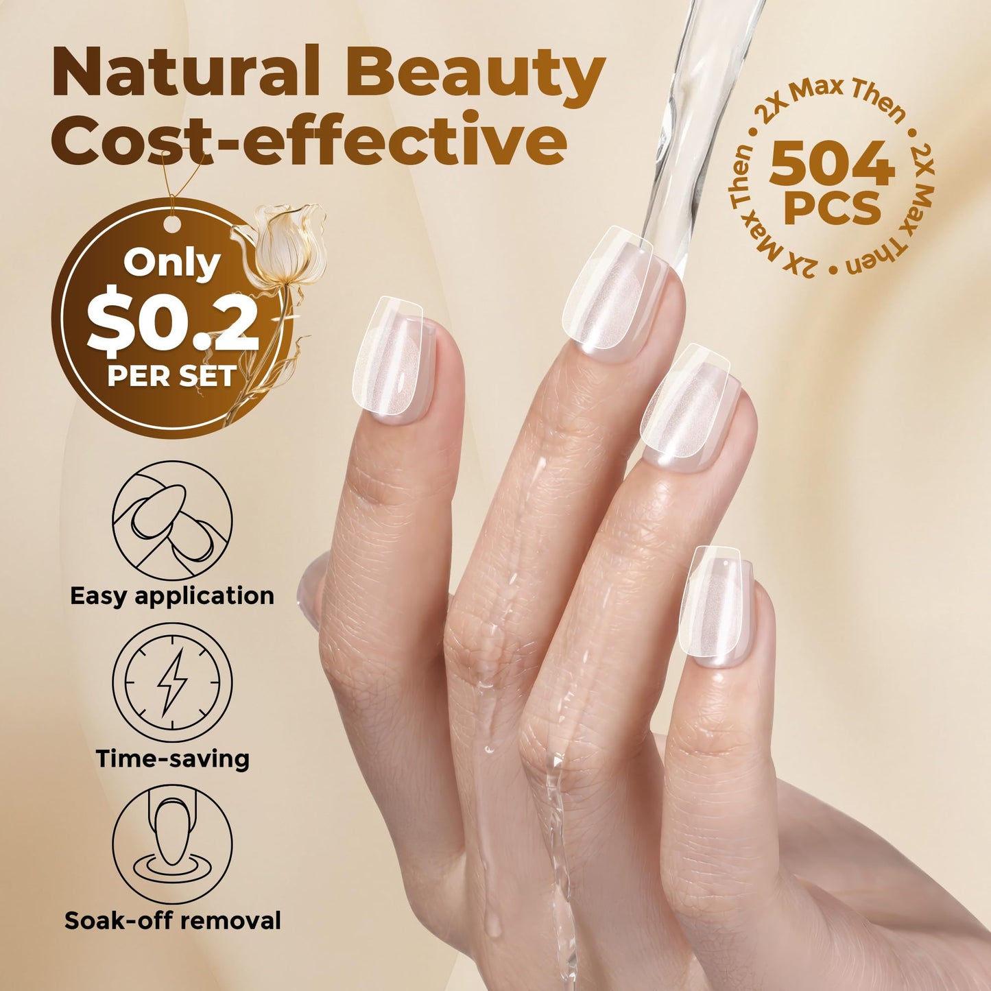 UNA GELLA Extra Short Coffin Nails Tips: 504pcs Pre-etched XS Short Nails, 12 Sizes Clear Coffin Press on Nails Full Cover Gel Tips Acrylic False Fake Nails Extension DIY Salon