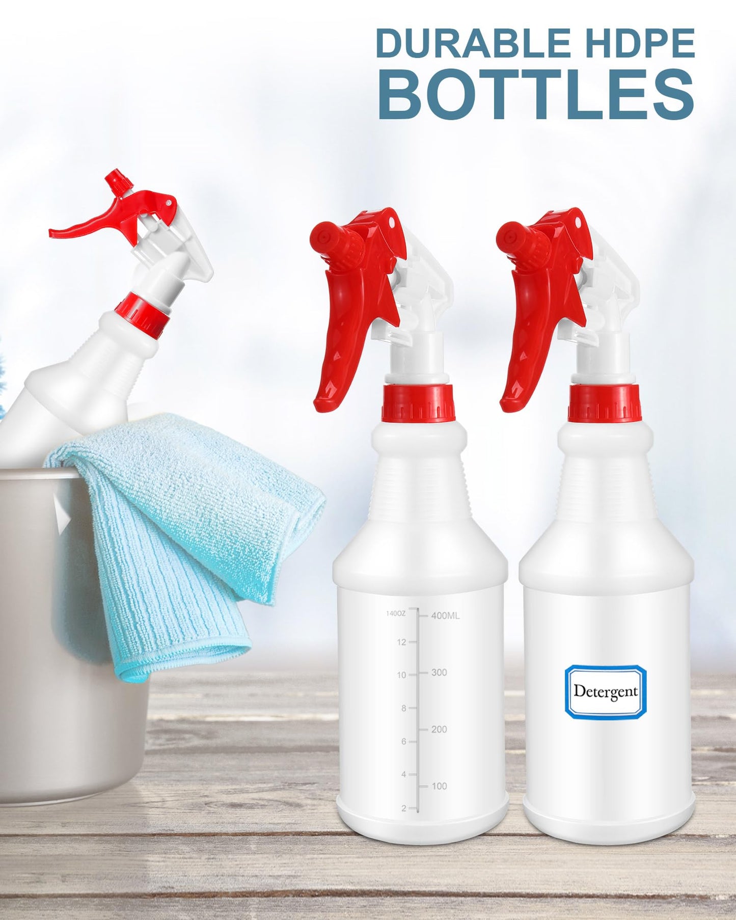 Eccliy 20 Pack 16oz Empty Spray Bottles, Leakproof Cleaning Bottles with Measurement and Adjustable Nozzle for Housekeeping, Commercial Use(Cylinder,Red White Spray Head)