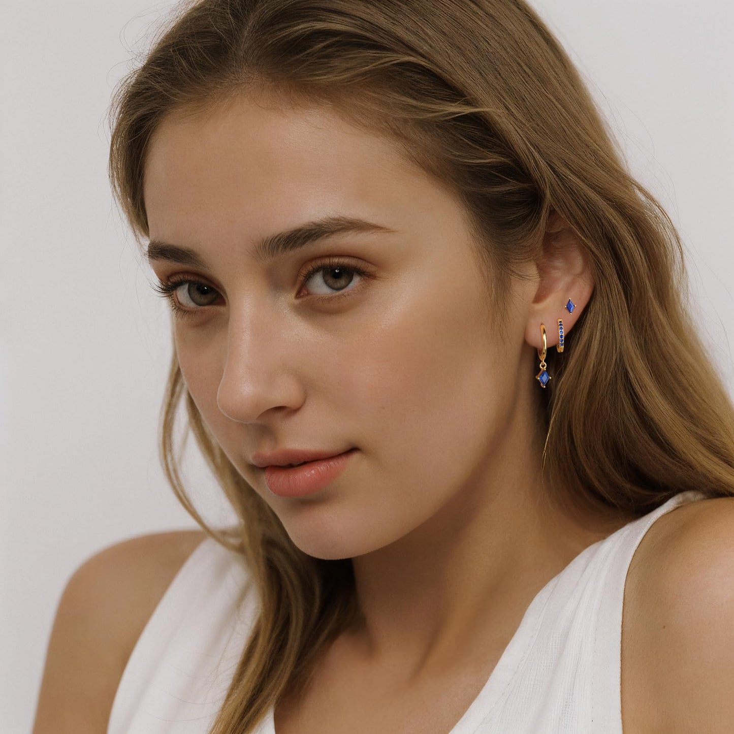 Gold Hoop Earrings Set for Women, Dainty 14K Gold Plated Dark Blue Earrings, Hypoallergenic Trendy Small Earring Stacks Multiple Piercing, Huggies Earring for Women Blue