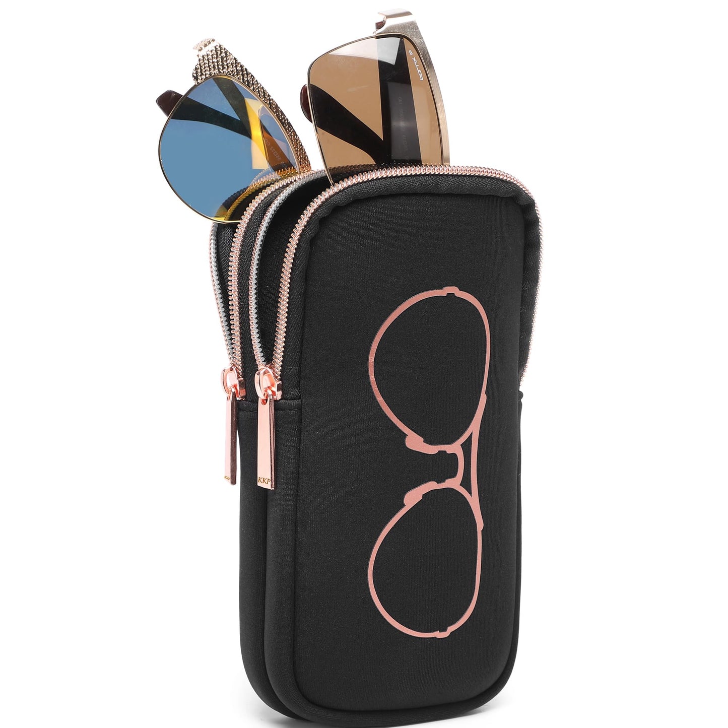 Nabevin KKP Double Eyeglass Case | Sunglasses Cases with 2 Compartments (Black/Gold)