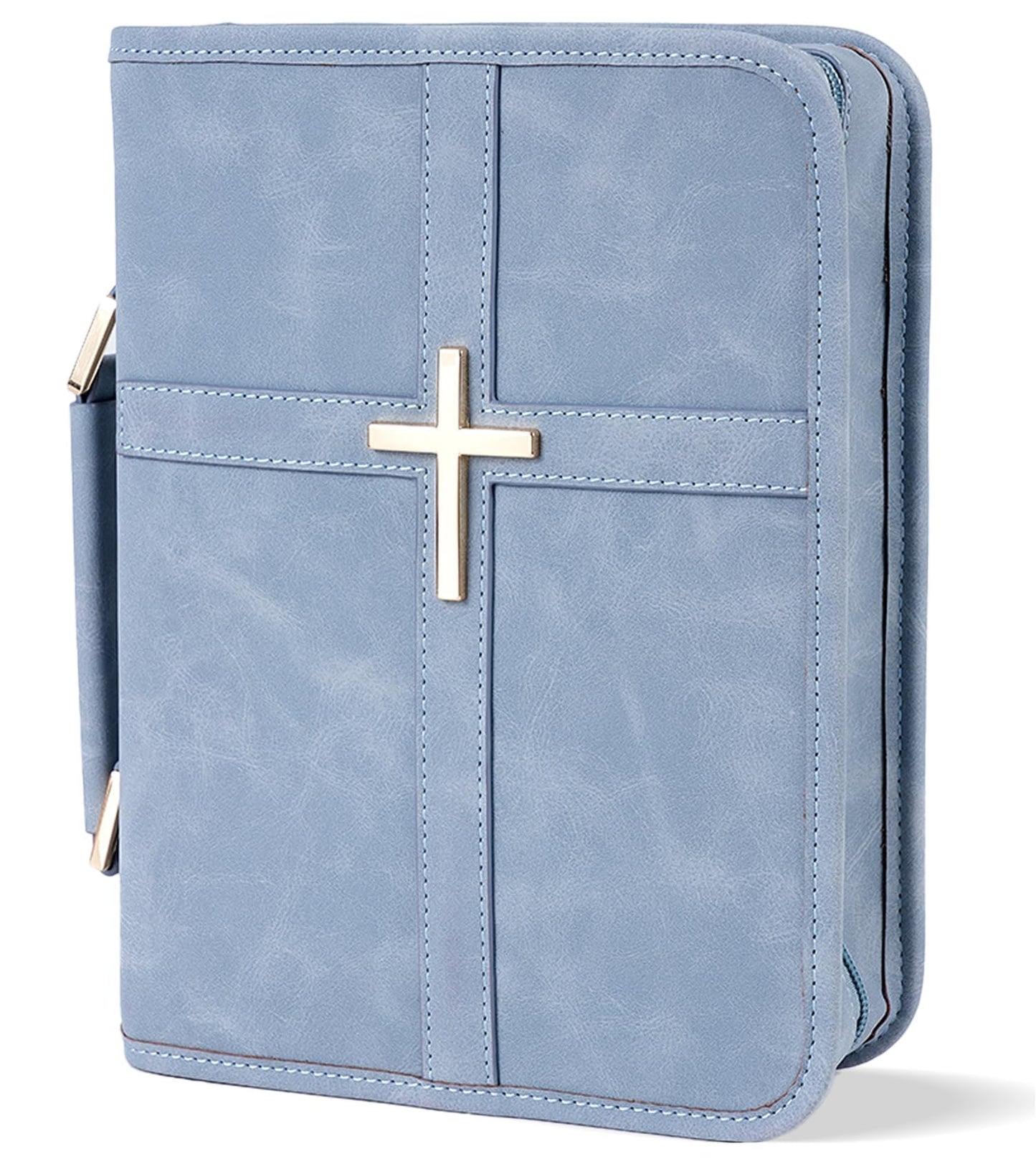 Vegan Leather Bible Cover Case, Bible Bag with Phone Pocket, Bible Case for Women, Christian Gift Box Packaging (Light Blue)