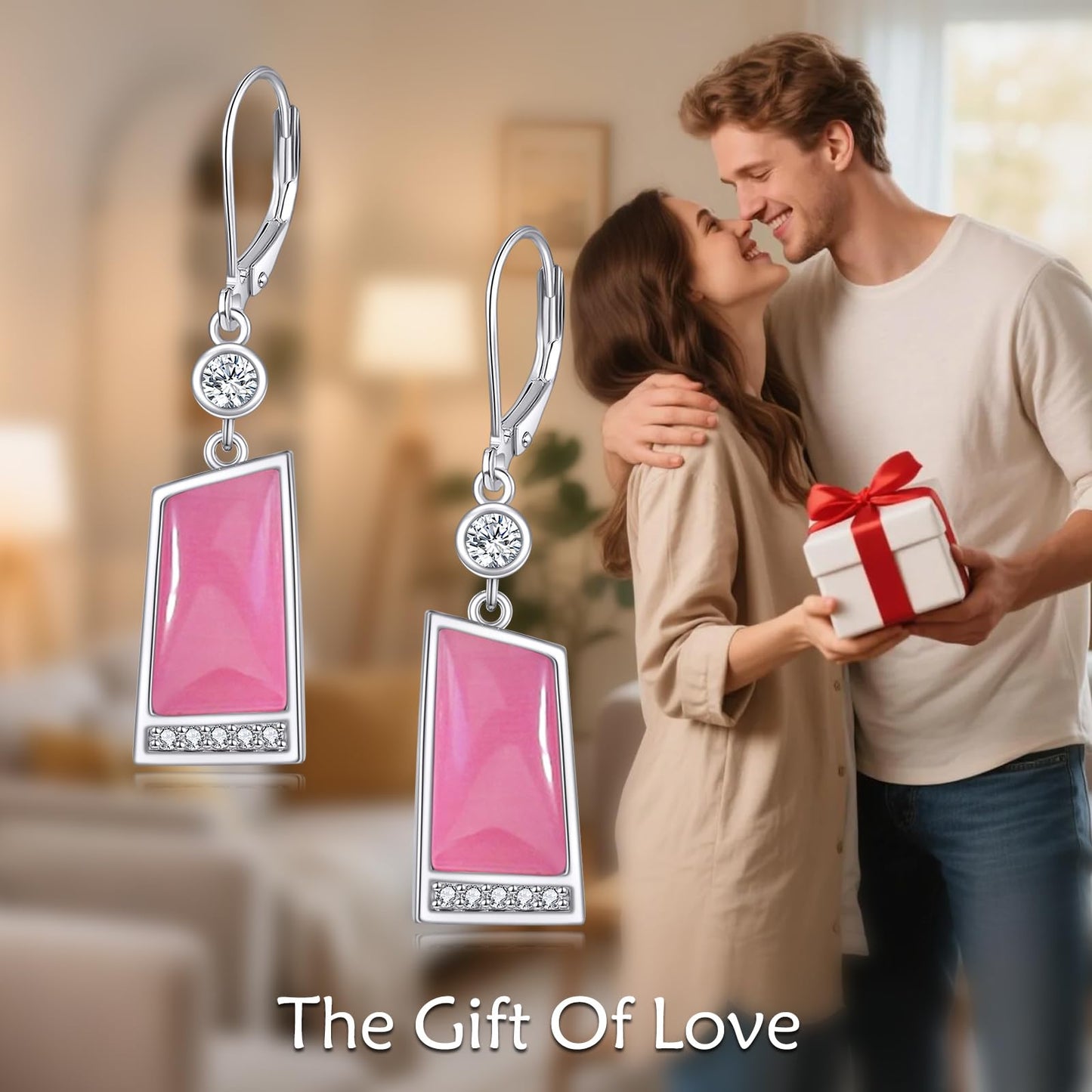 Pink Earrings Sterling Silver Pink Drop Earrings Geometry Leverback Dangle Earrings Jewelry Christmas Gifts for Women