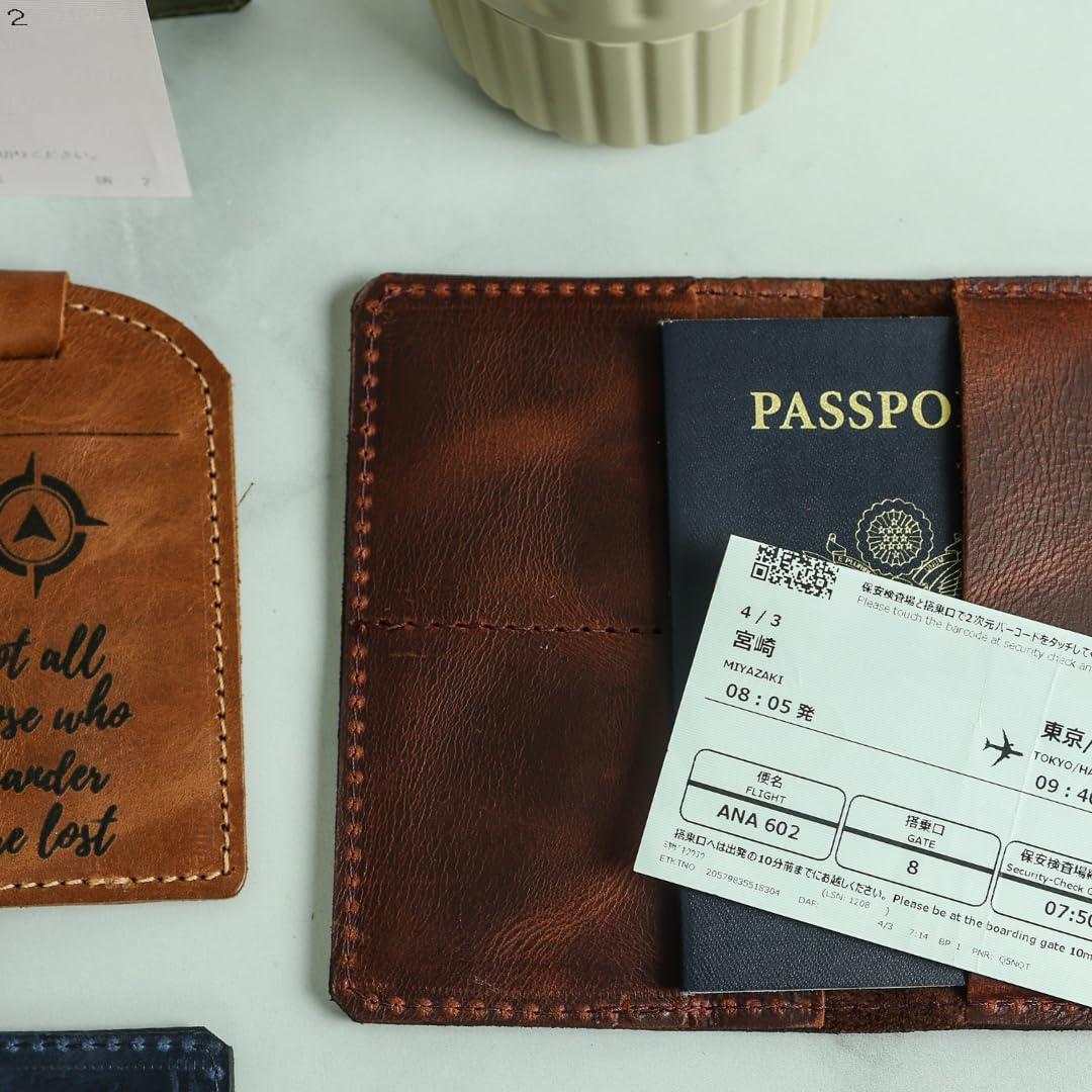 Genuine Leather Passport Wallet for Women or Men – Handmade – Full-Grain Leather Passport Holder (Beautiful Burgundy)