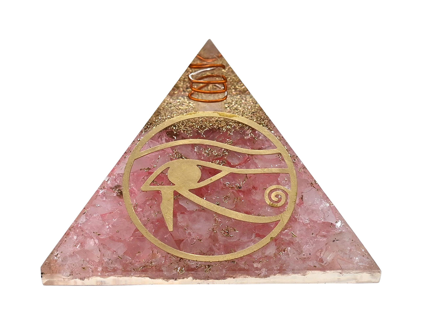 Amazing Gemstone Large Rose Quartz Orgone Pyramid Crystal, Eye of Horus Orgonite Pyramid - Positive Energy Healing