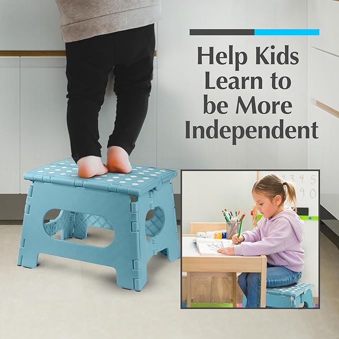 Handy Laundry Folding Lightweight Step Stool - Sturdy Enough to Support Adults and Safe Enough for Kids - Opens Easy with One Flip - Great for Kitchen, Bathroom or Bedroom (Teal - 9 Inch)