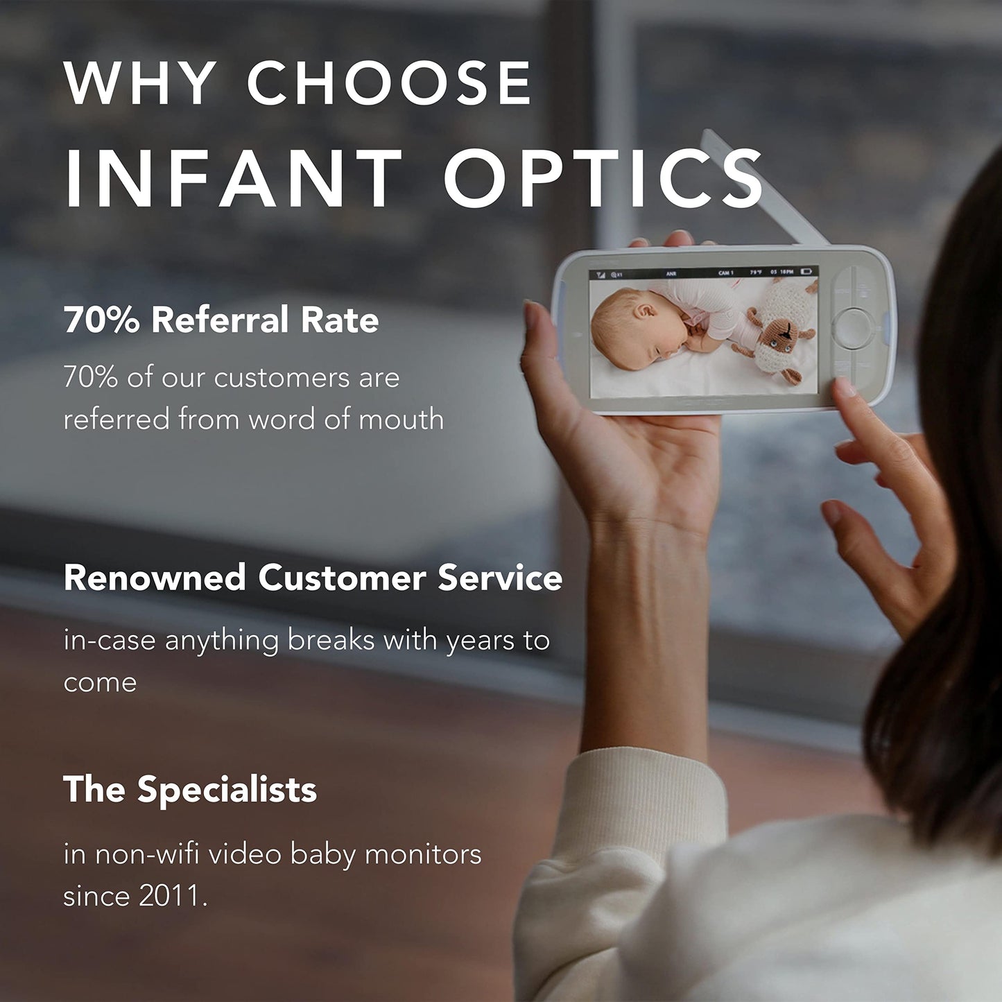 Infant Optics DXR-8 PRO - Patented Active Noise Reduction (ANR), 5” HD Video Baby Monitor with 1 Camera, No WiFi, Hack-Proof,Pan Tilt Zoom, Interchangeable Lens