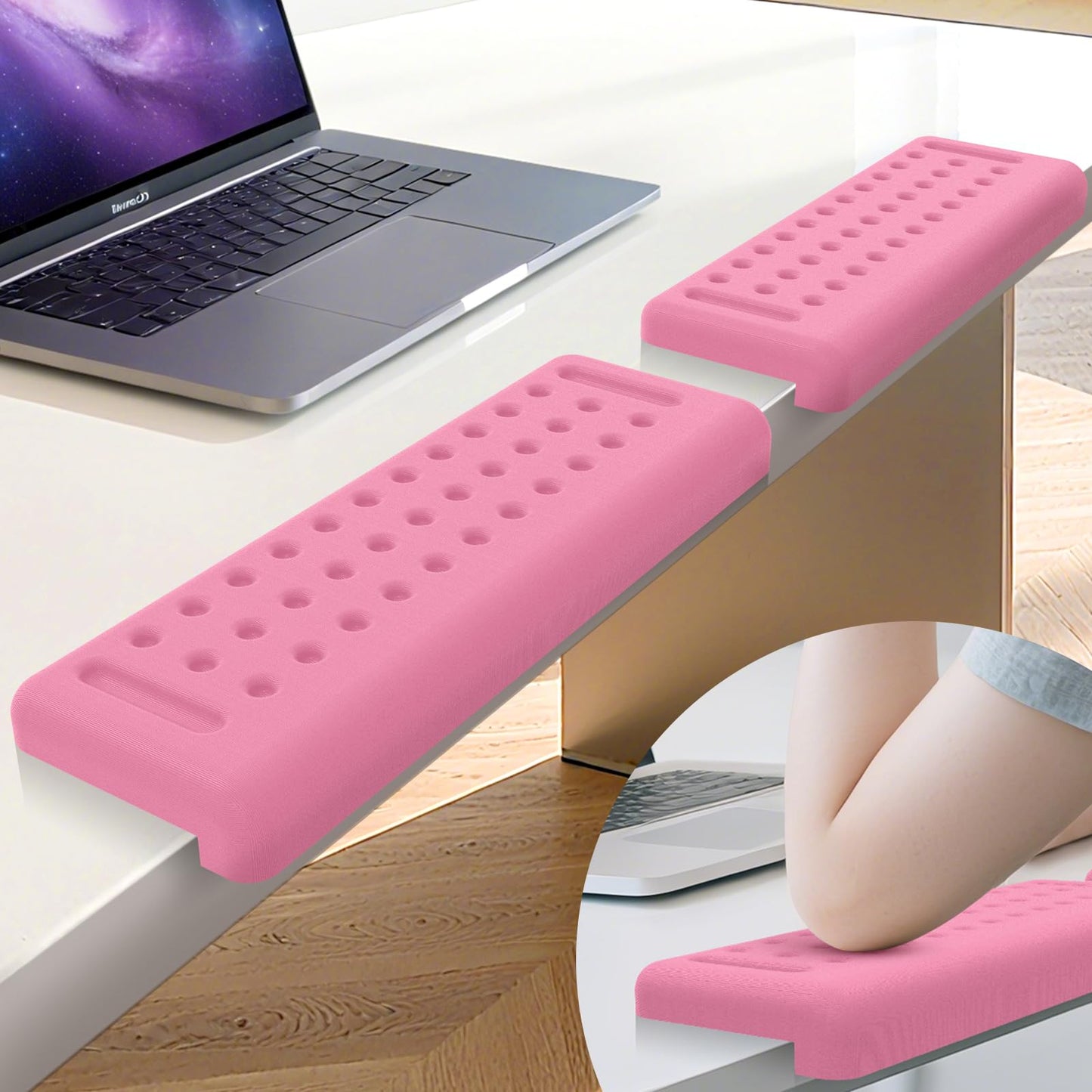 Retuhapy L-Shaped Desk Edge Cushion, 2 PCS Elbow Rest for Desk with Ergonomic Support, Memory Foam Elbow Pad & Arm Rest for Palm, Wrist & Forearm, Non-Slip & Separate Design, Office & Home, Pink