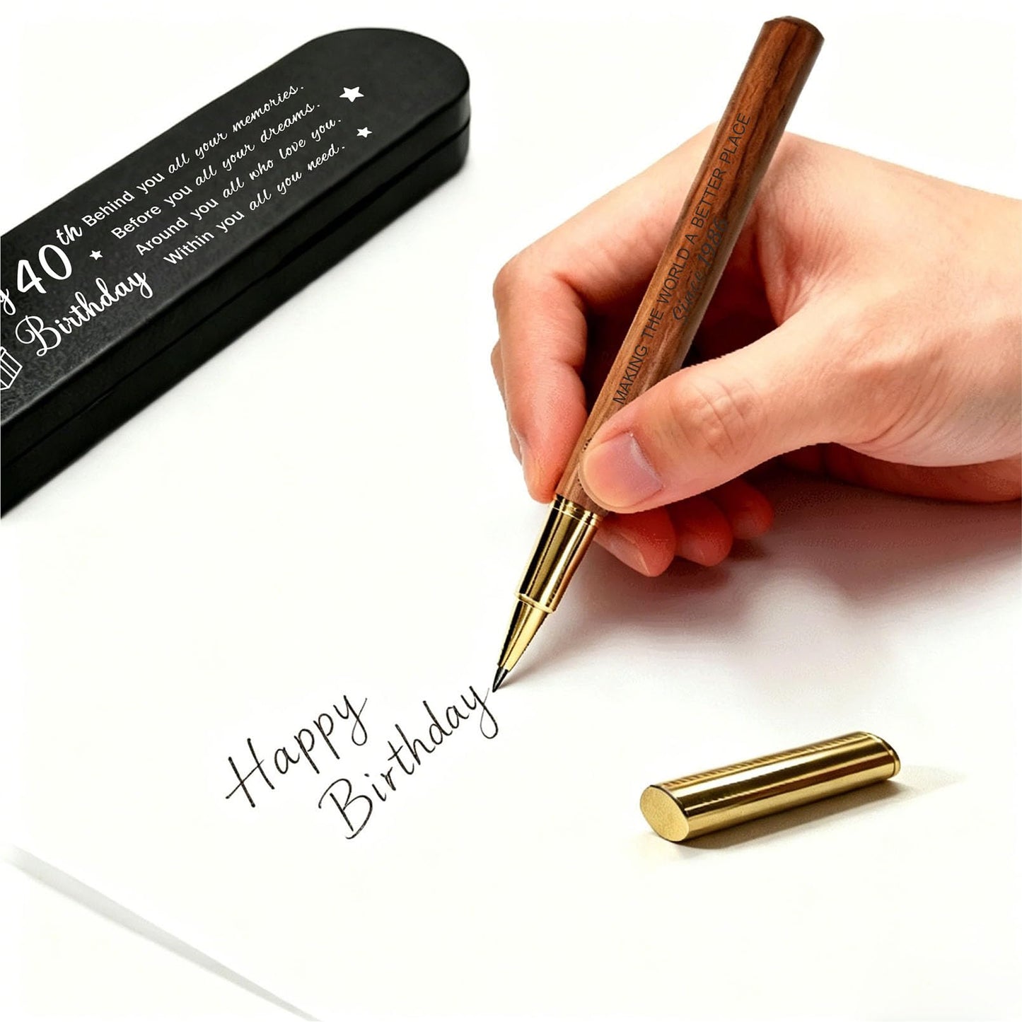 iyaone 40th Birthday Gift for 1986 Born - Engraved Wooden Gel Pen & Keepsake Box Set, Thoughtful 40 Year Old Gift for Men & Women, Milestone Birthday Present