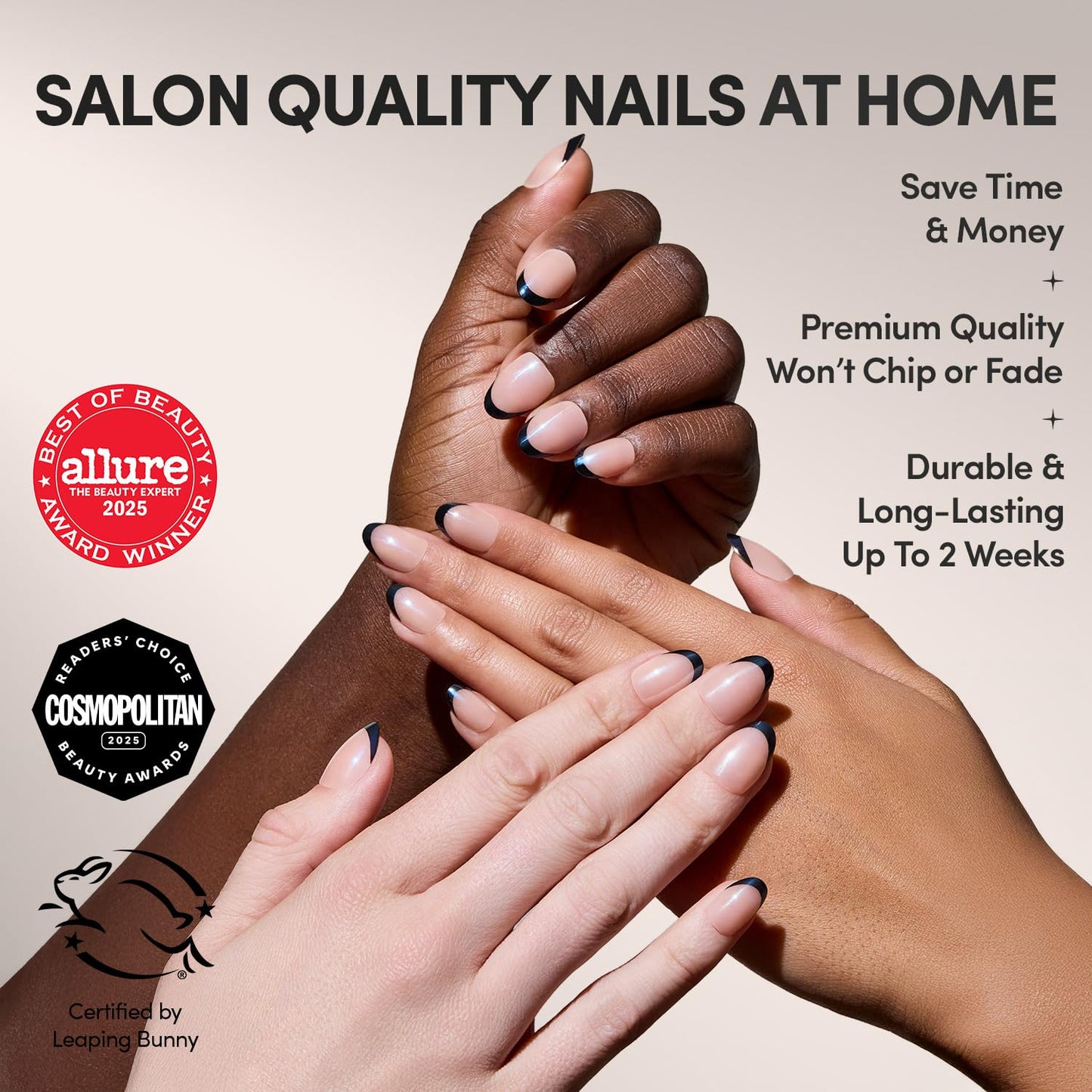 Glamnetic Press-On Nails Bundle - Burnt Miso, Squid Ink, Smoke Salt, Onyx Glaze & Balsamic Glaze | 5 Glazed Black French Tips in Super, Squoval, Short Oval, Short Round, & Medium Coffin |