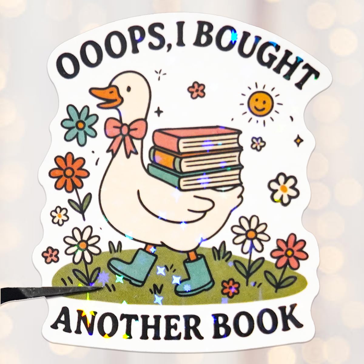 300 PCS Book Stickers for Kindle, Bookish Sticker Pack Reading Glitter Waterproof Vinyl Decals for Laptop, Ebook Readers, Water Bottles, Phone, Journal, Scrapbook, No Repeats (Holographic)