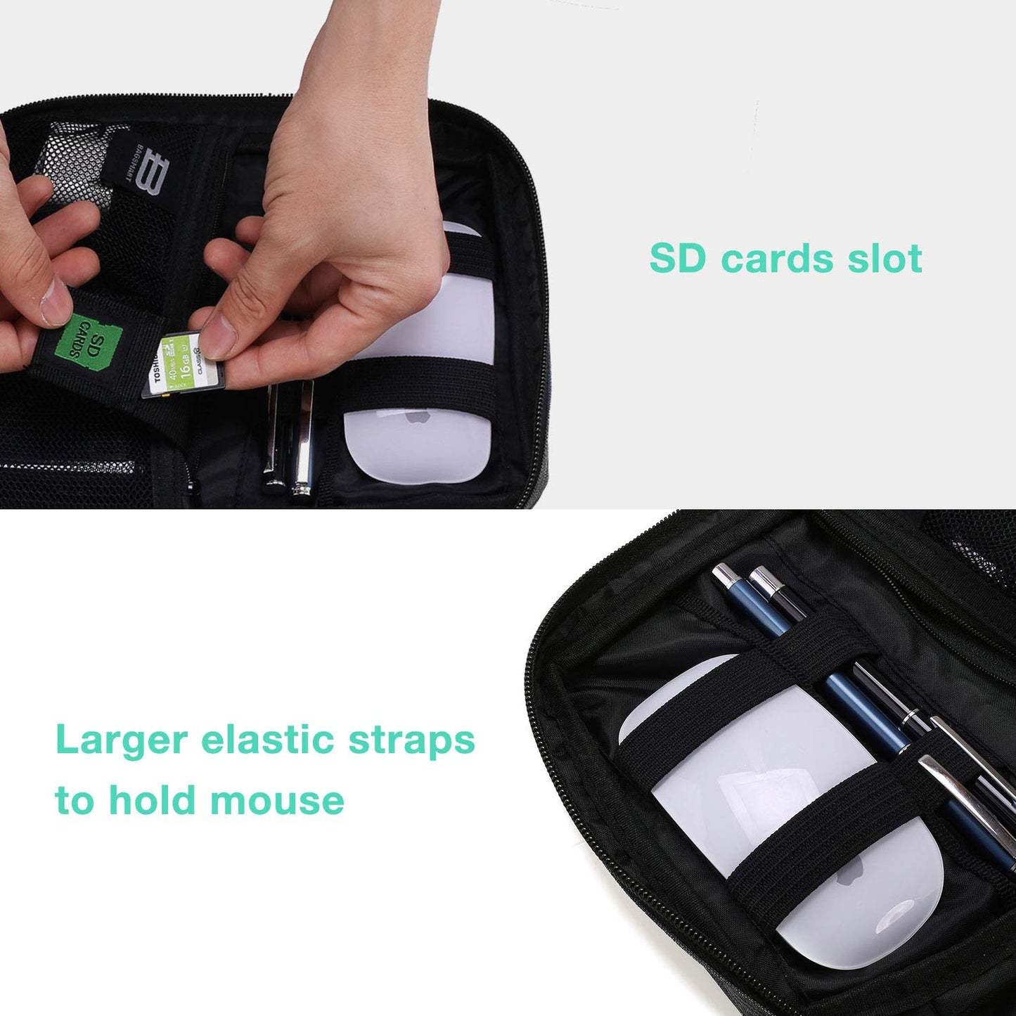 BAGSMART Electronics Organizer Travel Case, Small Cord Bag for Travel Essentials, Tech bag for Men Women, Cable Organizer for Phone, SD Card, Black