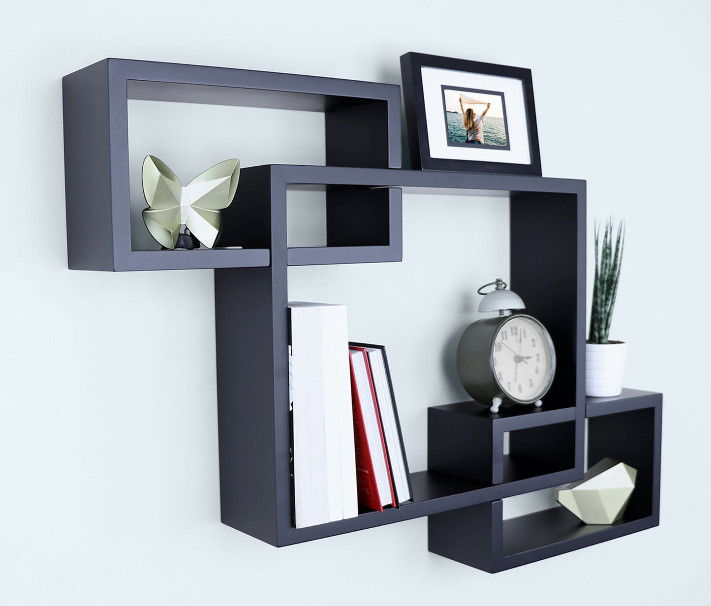 Ballucci Wooden Interweave Floating Wall Mounted Shelves, Horizontal and Vertical Display Storage Shelf for Living Room Bedroom Entryway Hallway Bathroom, 26" x 18", Black