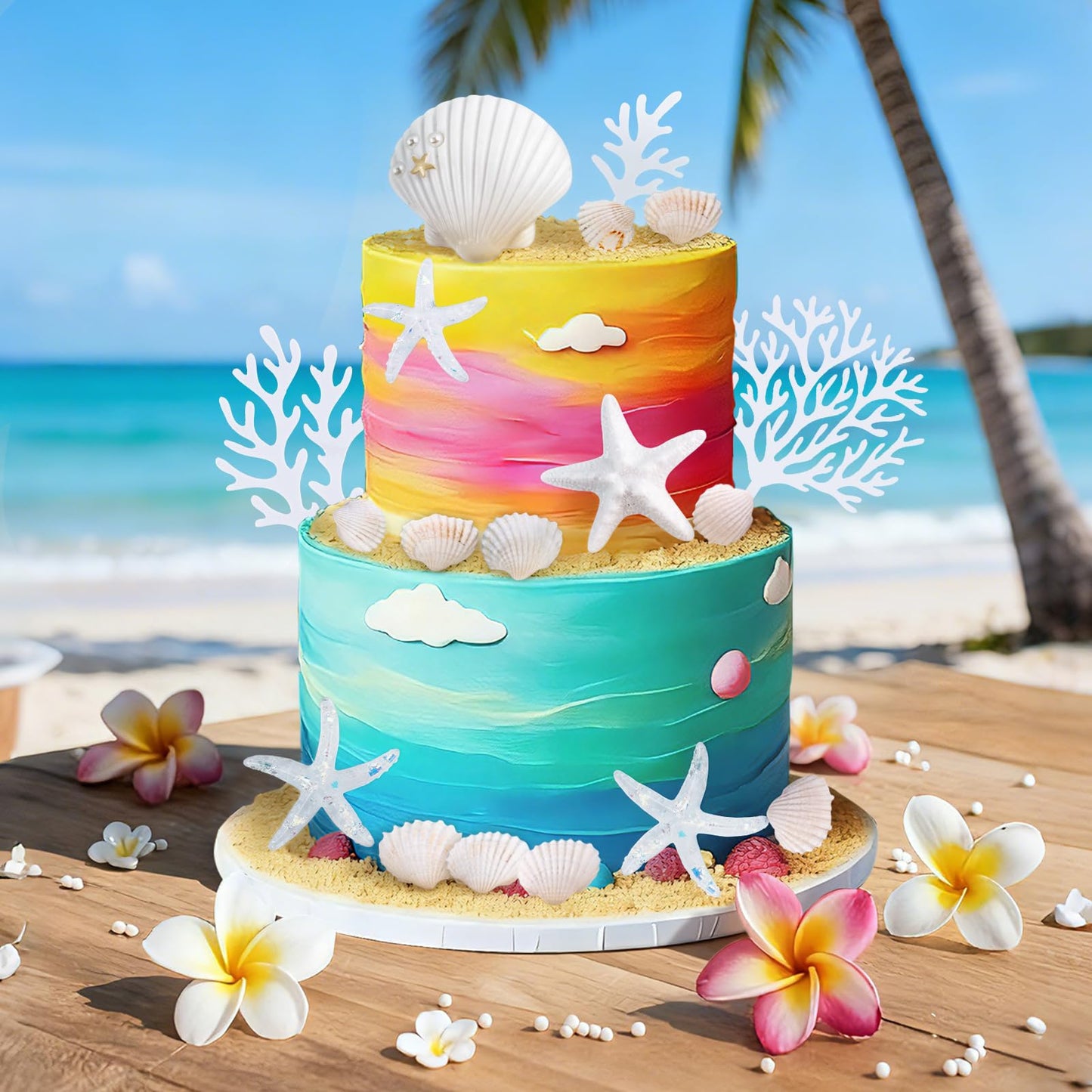 Morofme 20pcs Seashells Cake Toppers Ocean Cake Decorations Starfish Cupcake Toppers Beach Seashell Cupcake Topper Under the Sea Theme Dessert Decor for Baby Shower Birthday Summer Party Supplies