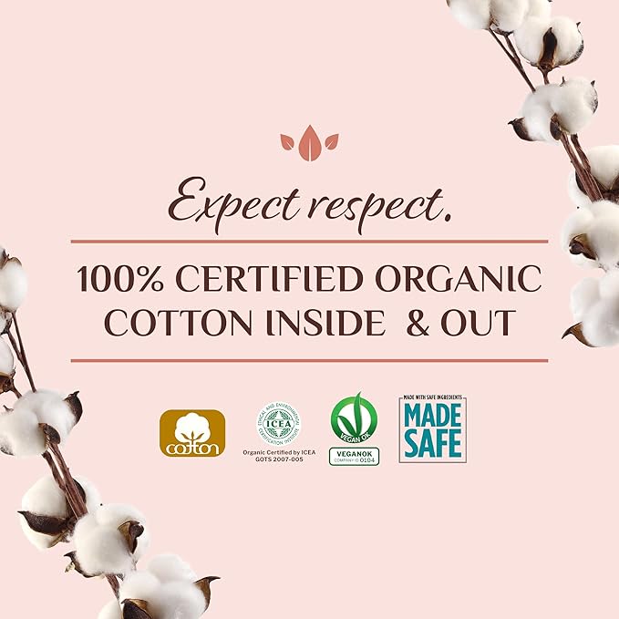 Organyc Home Postpartum Pads, Certified Organic Cotton Pads for Women, Large Pads for Heavy Flow Days After Childbirth, 14 Counts