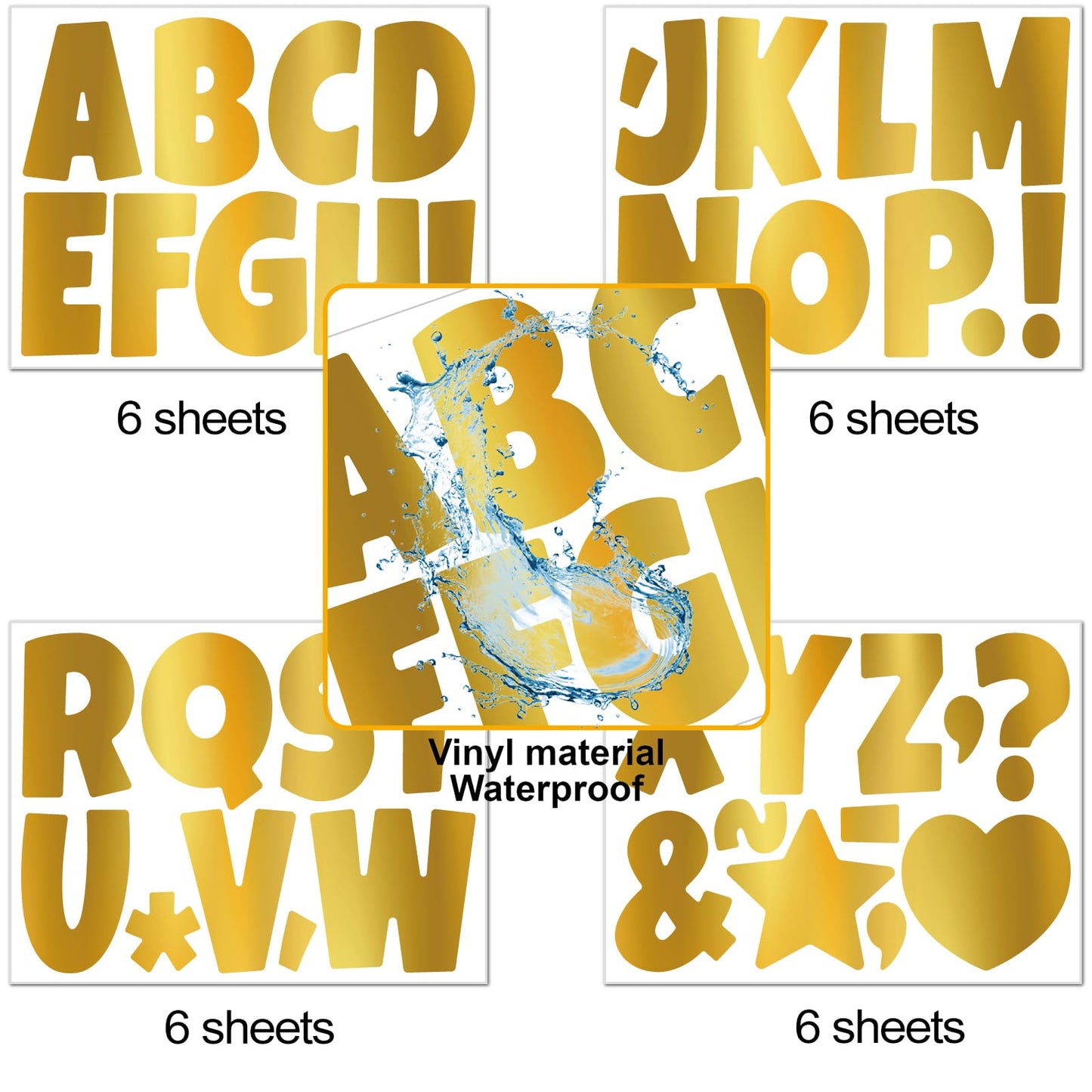 Bemeol 234 Pieces 4 Inch Bulletin Board Letters Alphabet Cutout Letter for Bulletin Board Display Home Classroom School Decor(Gold)