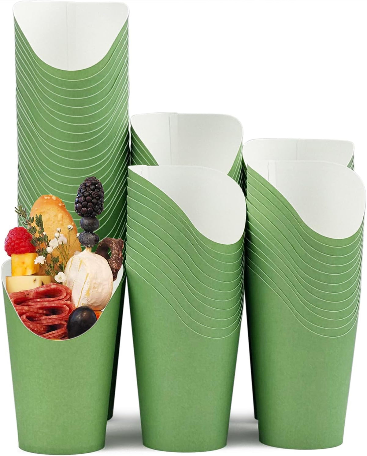 CAMKYDE 100 Pcs French Fries Holder, 12oz Disposable Paper French Fry Cups Sage Green Charcuterie Cups for all Occasions (12oz, Sage Green)