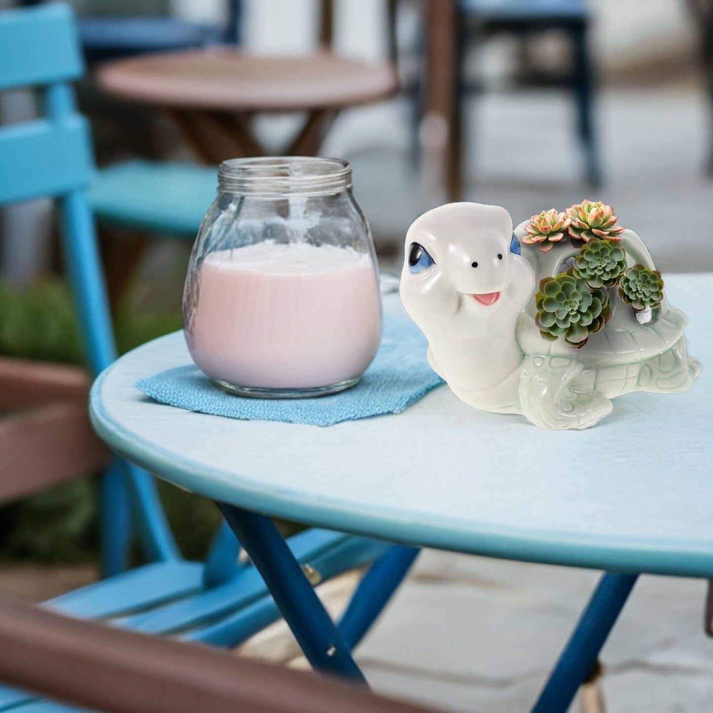 Sewroro Hand-Painted Ceramic Turtle Succulent Planter Pot for Indoor Desktop Garden, Small Animal Flower Pot with Drainage Hole, Decorative Kawaii Animal Flower Holder