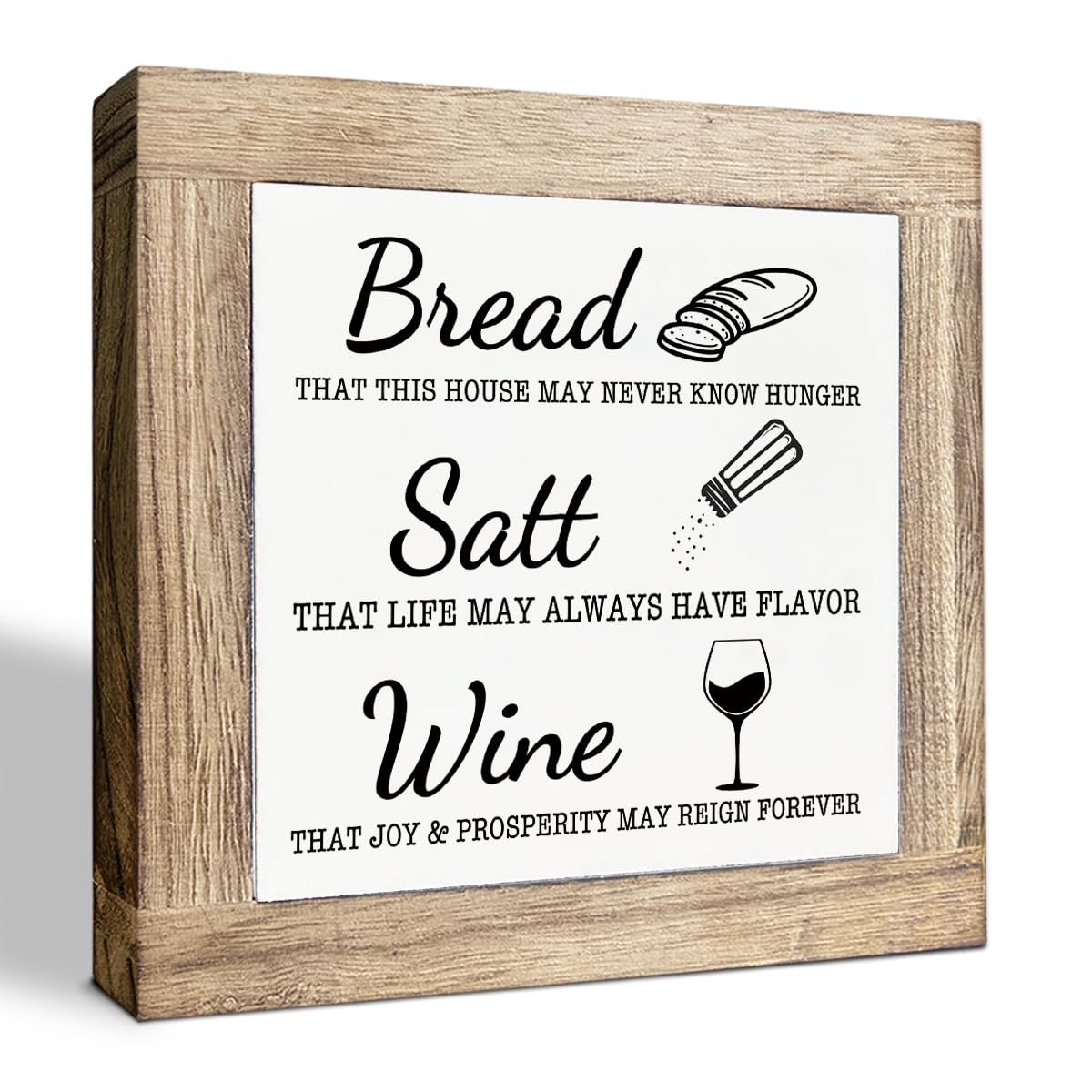 Bread Salt Wine Sign, Farmhouse Kitchen Decor, Shelves Decoration, Kitchen Desk Signs, Home Decor, Dining Room Decors, Freestanding Wooden Block Signs, Housewarming Gift
