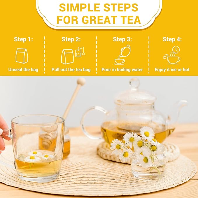 Chamomile Tea Bags, Chamomile Flower Herbal Tea with Sugar-Free, Caffeine-Free, 80 Teabags
