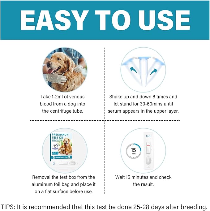 Dog Pregnancy Test, 15 min-Accurate and Fast Pregnancy Test Strips, Convenient & Disposable Pet Pregnancy Supplies at Home, 4Pcs/Kit Suitable for Dogs & Cats