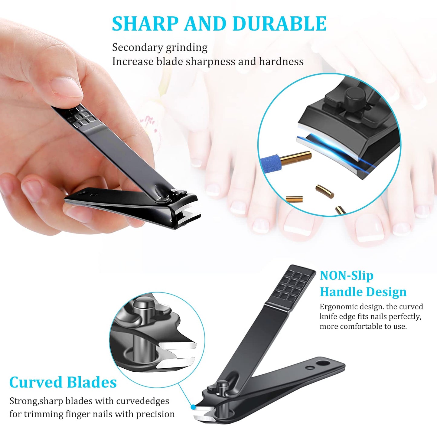 Manicure set Nail Clippers Sets Stainless Steel Nail Cutter Pedicure Kit Nail File Sharp Nail Scissors and Clipper Manicure Pedicure Kit Fingernails & Toenails with Portable case (Blove/gray_25 in 1)