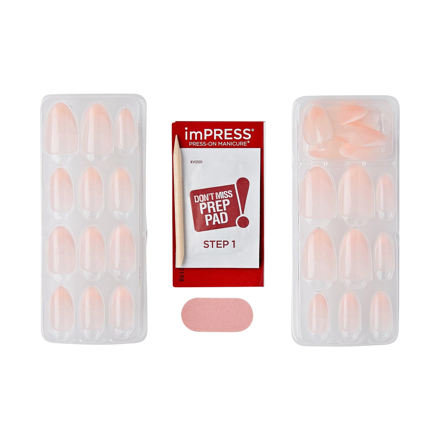 KISS imPRESS No Glue Mani 30 Pcs Press On Nails, Easy Apply, Hassel-Free Removal, Simple Peel & Press, Essential Tools Included, Prep Pad, Instructions Sheet, 1 Manicure Stick, 1 Mini File (Ace)