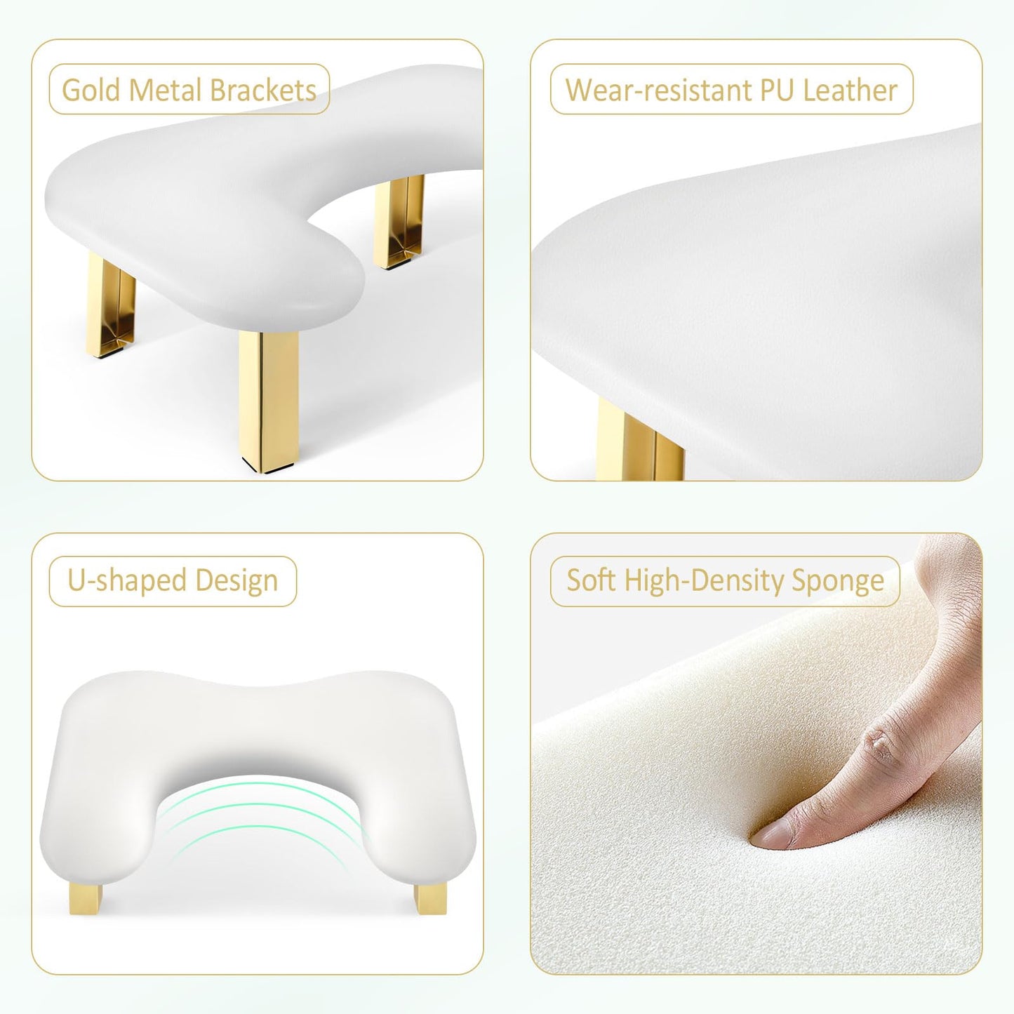 Nail Arm Rest, Mothers Day Arm Rest for Nails Tech, PU Leather Nail Tech Arm Rest, U-Shaped Hand Rest for Nails Tech, Foldable Manicure Hand Rests for Foot Hand Rest, White