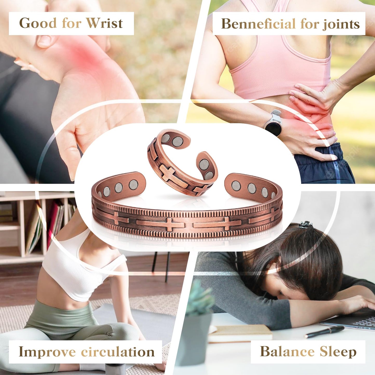 Lymphatic Drainage Ring & Copper Bracelet for Women, Magnetic Copper Bracelet and Magnetic Lymph Detox Ring, 100% Solid Pure Copper Jewelry Gift