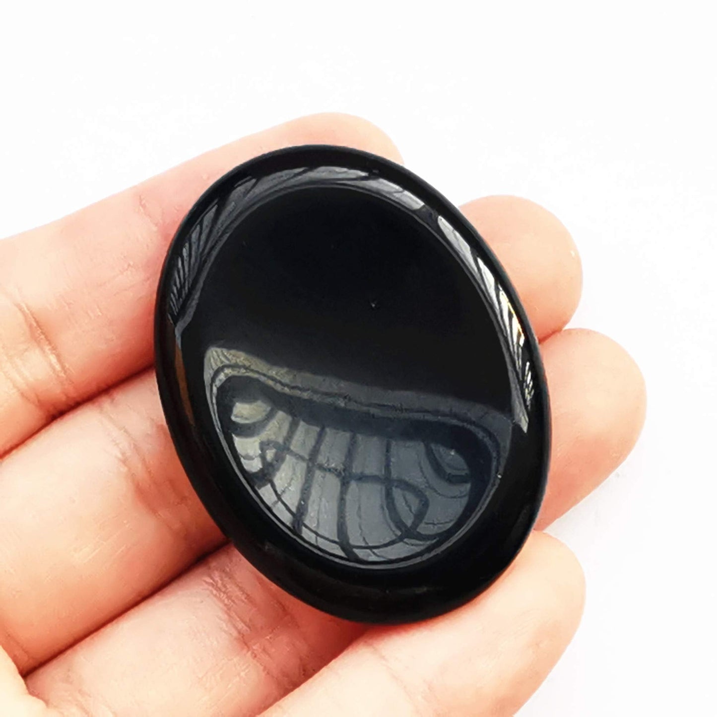 Bacatgem 1 Pcs Natural Black Obsidian Crystal Thumb Worry Stone,Stress Relax Healing Reiki Crystal Pocket Palm Stones
