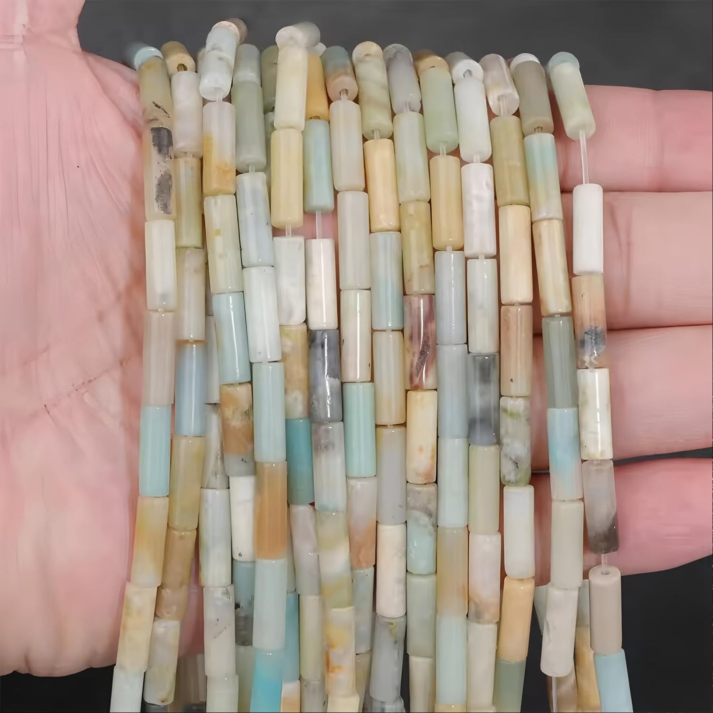 HAAMIIQII Natural Amazonite Tube Beads 13x4mm Column Stone Cylinder Gemstone Loose Beads for Jewelry Making Strand 15 Inch (28-29pcs)