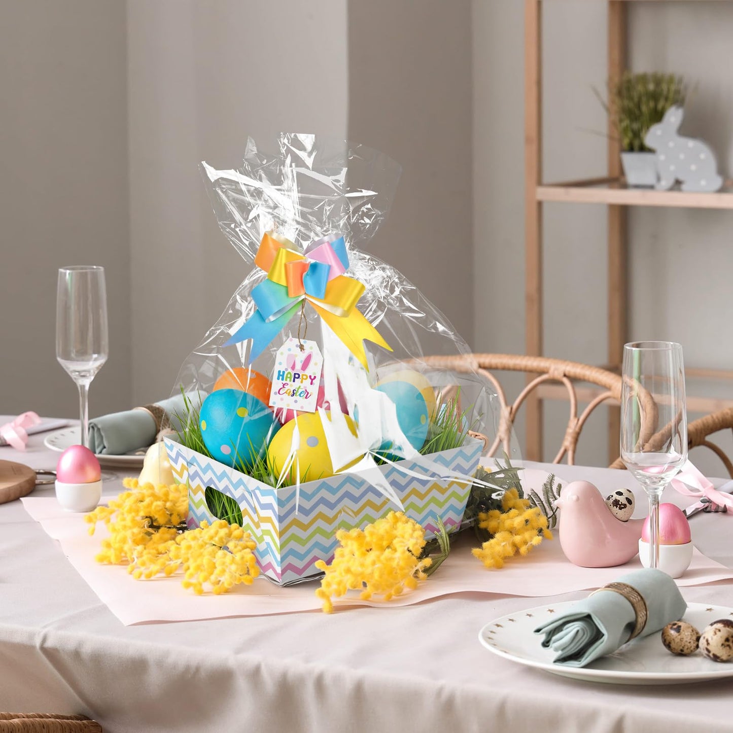 Cinrobiye 12 Pcs Pastel Basket for Gifts Bulk DIY Empty to Fill Kit Candy Tray Favor with Include Wrap Bags Pull Bows for Spring Holiday Baby Shower Wedding Anniversaries Birthdays Party