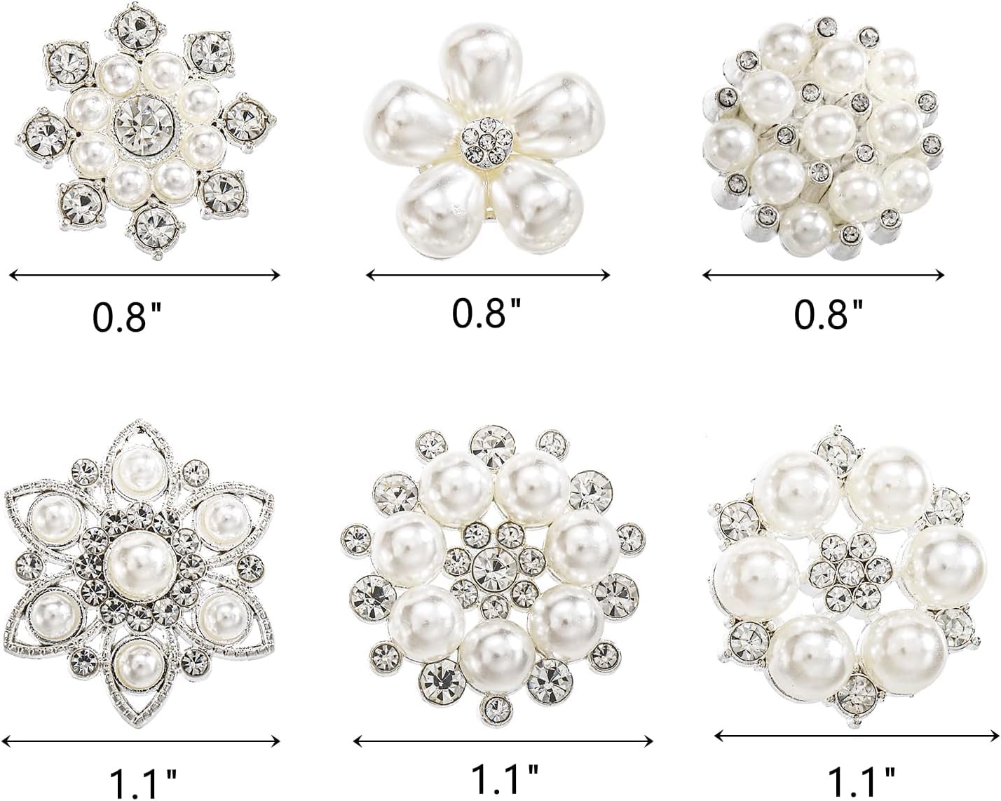 Frcctre 30 Pack Pearl Rhinestone Buttons, 6 Styles Embellishments Button Faux Pearl Button, Flat Back Flower Crystal Buttons for DIY Craft Jewelry Making Wedding Bridal Bouquet Party Home Decoration