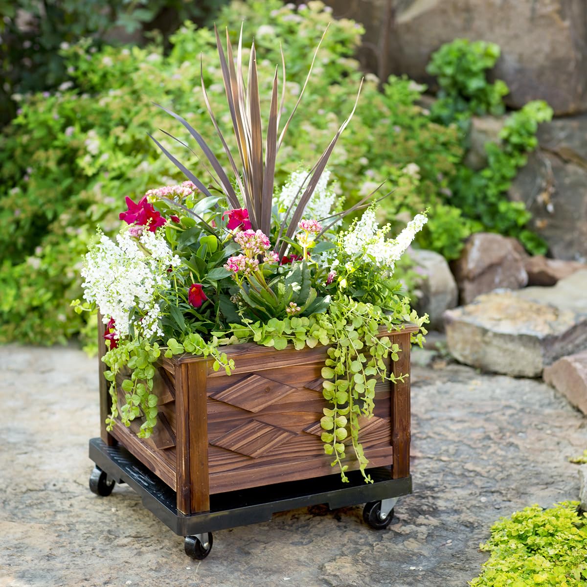 16” Square Rolling Plant Caddy, Heavy Duty Plant Stand with Wheels, Indoor Outdoor Planter Base for Pots, Patio, Deck, Black, Supports 500 lbs