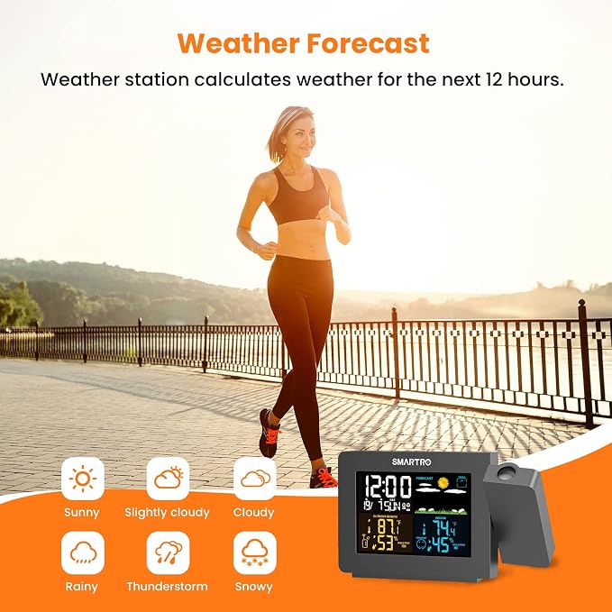 SMARTRO SC91 Projection Alarm Clock for Bedrooms with Weather Station