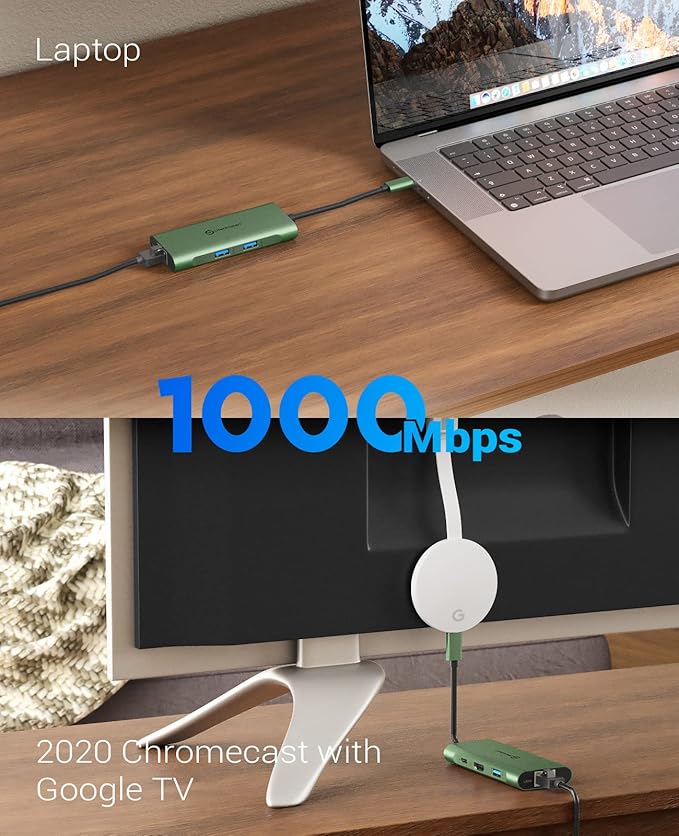 UtechSmart USB C Hub, Ethernet Multiport Adapter 6 in 1 USB C to HDMI Dock Compatible for MacBook Pro/Air, Chromebook, Dell XPS, HP and Type C Devices (Gigabit Ethernet 100W PD 4K HDMI USB 3.0) Green