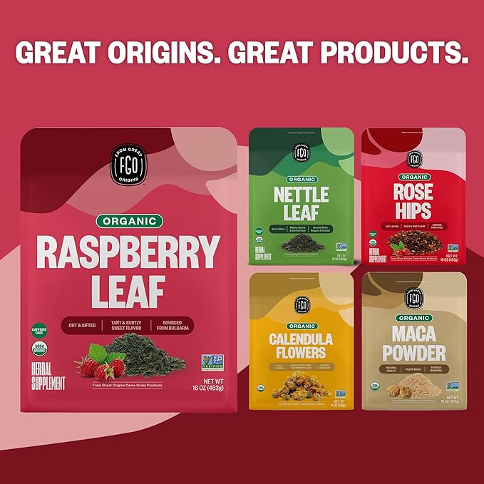 FGO Organic Red Raspberry Loose Leaf Herbal Tea, Cut and Sifted, Caffeine Free, Resealable Bag, 4oz (Pack of 1)