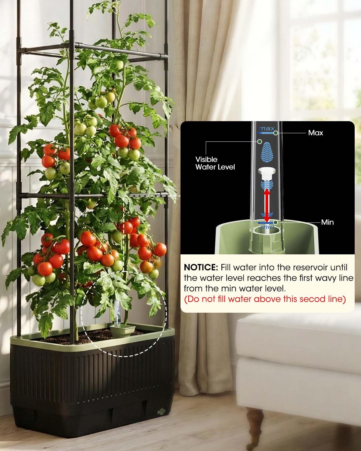 MQJIAZHI Self Watering Tomato Planter with Trellis, Rectangular Tomato Cages Trellis for Raised Garden Bed, Tomato Planters Box for Garden Pots Patio Indoor Outdoor (Rectangular, 2PC)