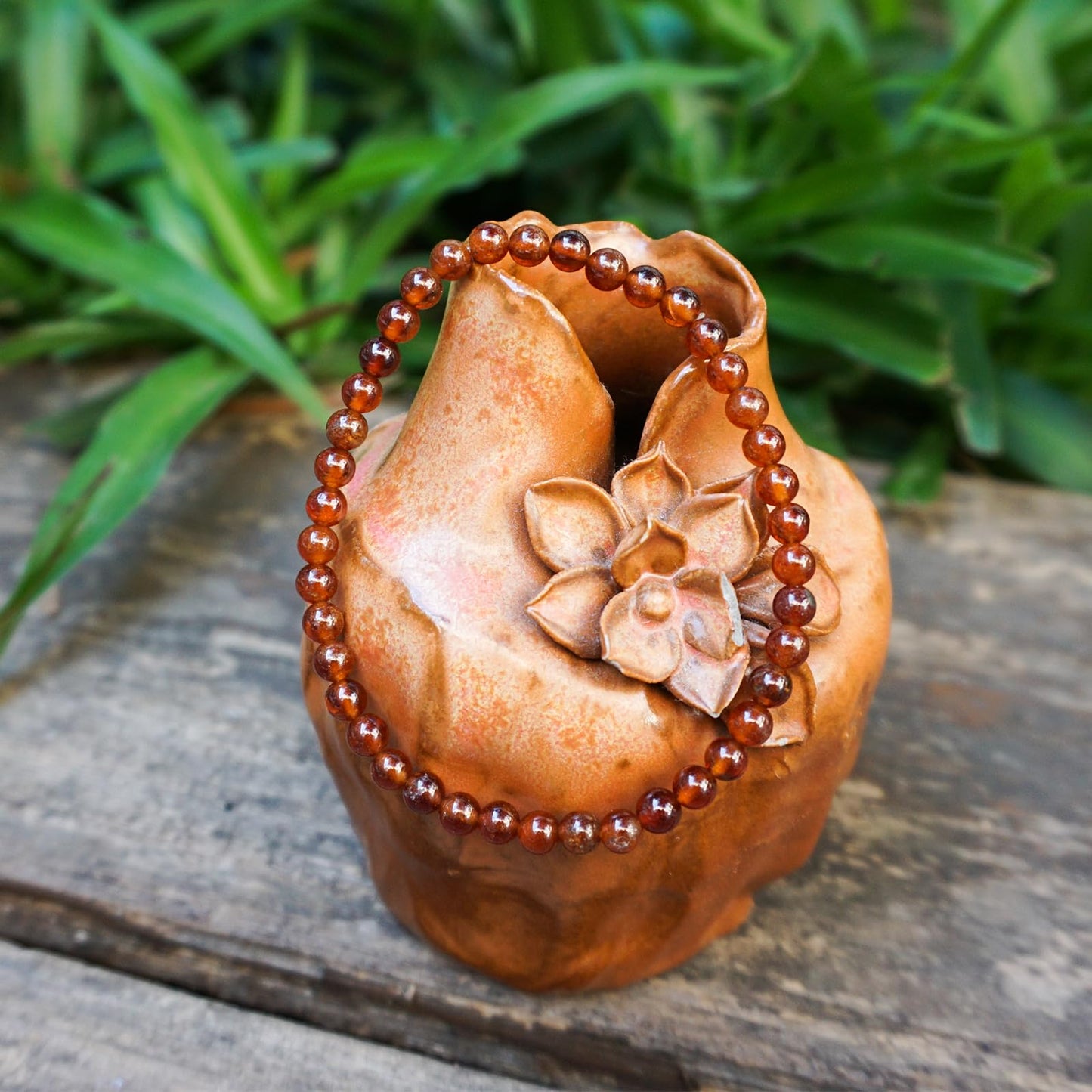 Natural Orange Garnet Bracelet 4mm | Sacral Chakra Crystal with Leather Pouch, Gift Box & Repair Kit | Fits 6.5-7 inch Wrist