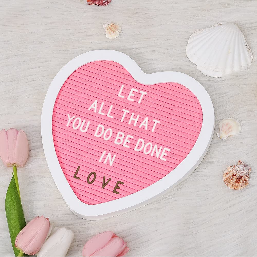 G GAMIT Heart-Shaped Felt Letter Board Message Sign,10x10 inches Message Board with 465 Changeable White&Golden Letters,Numbers,Cursive Words and Stand for Party,Pregnancy,Wall&Tabletop Decor (Pink)