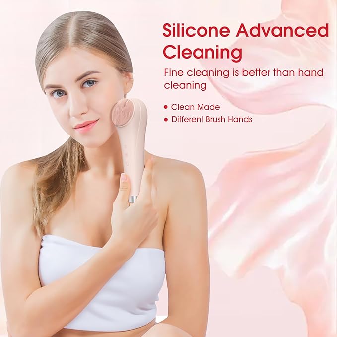 Facial Cleaning Brush, Facial Scrub Waterproof Facial Scrub Brush, Men & Women Rechargeable Facial Electric Facial Scrub Cleansing Brush Pink