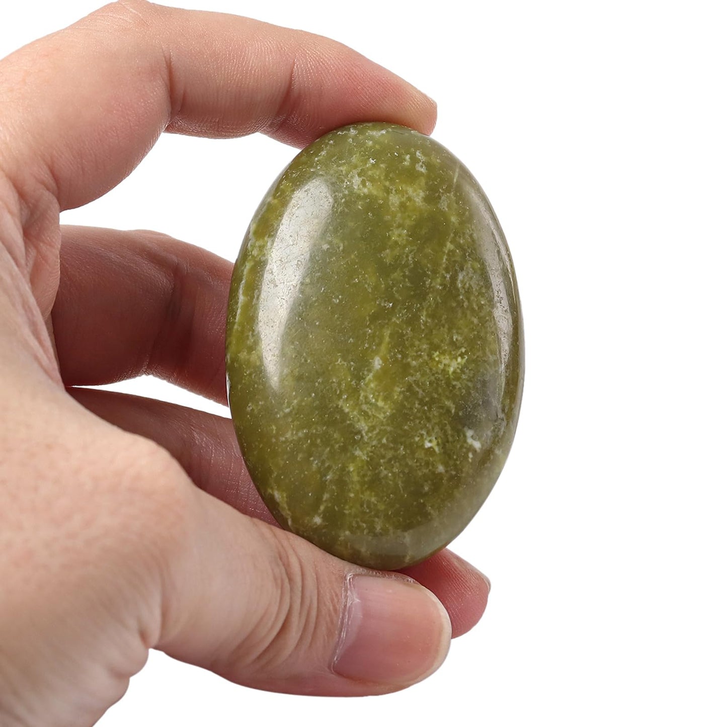 Loveliome Natural Green Jade Oval Polished Worry Stones, Healing Crystal Indoor Fountain Stones Massage Energy Anxiety Relief Items
