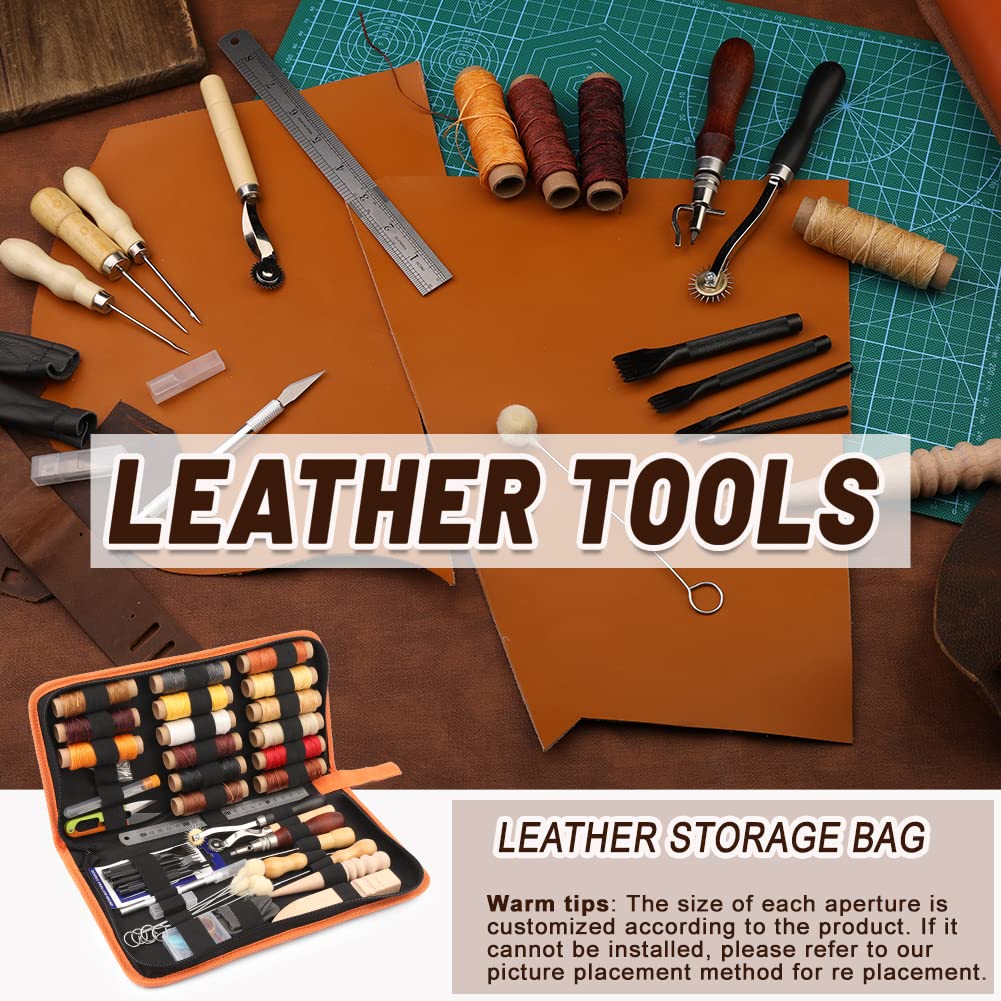 BUTUZE Leather Working Tools, Practical Leather Craft Kit with Waxed Thread Groover Awl Stitching Punch Hole for Leathercraft Beginner or Adults Gifts
