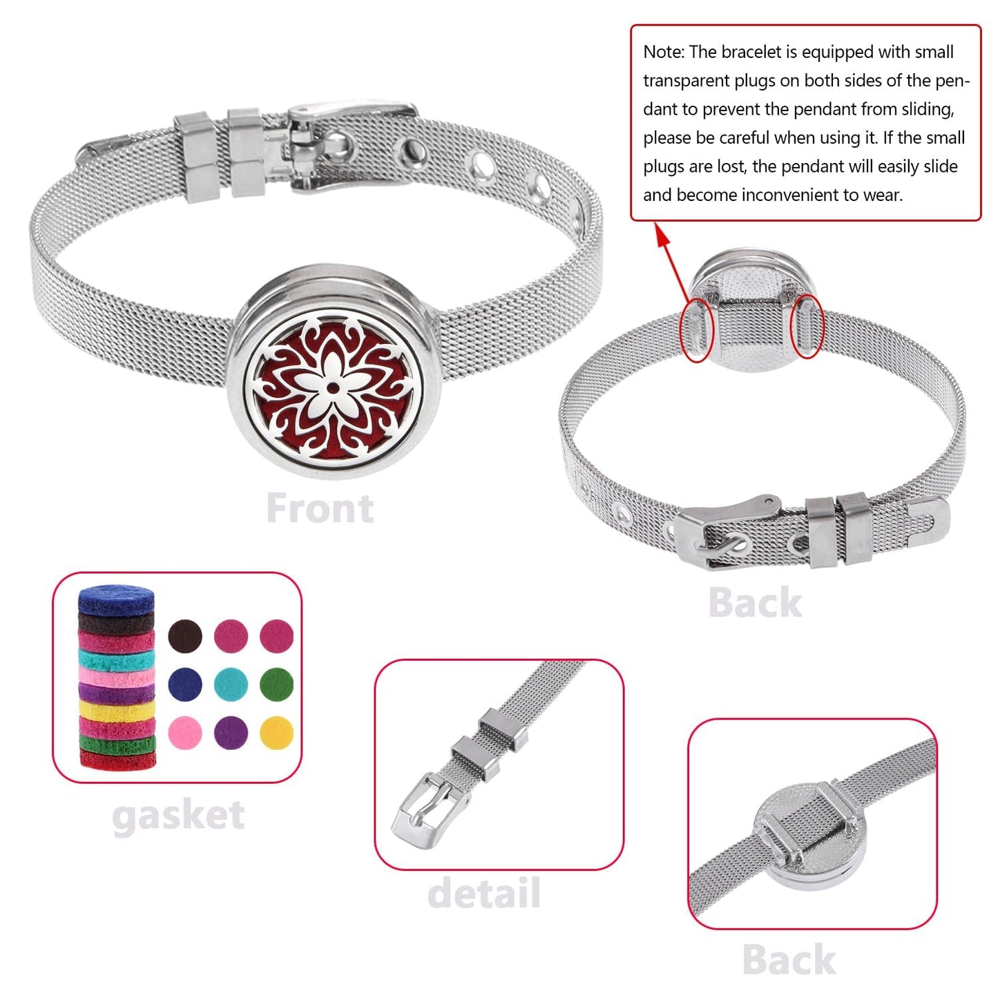 Essential Oil Diffuser Bracelet with Gift Box Aromatherapy Locket Adjustable Stainless Steel Flowers Watch Chain Bracelet with 10 Pcs Refill Pads for Women