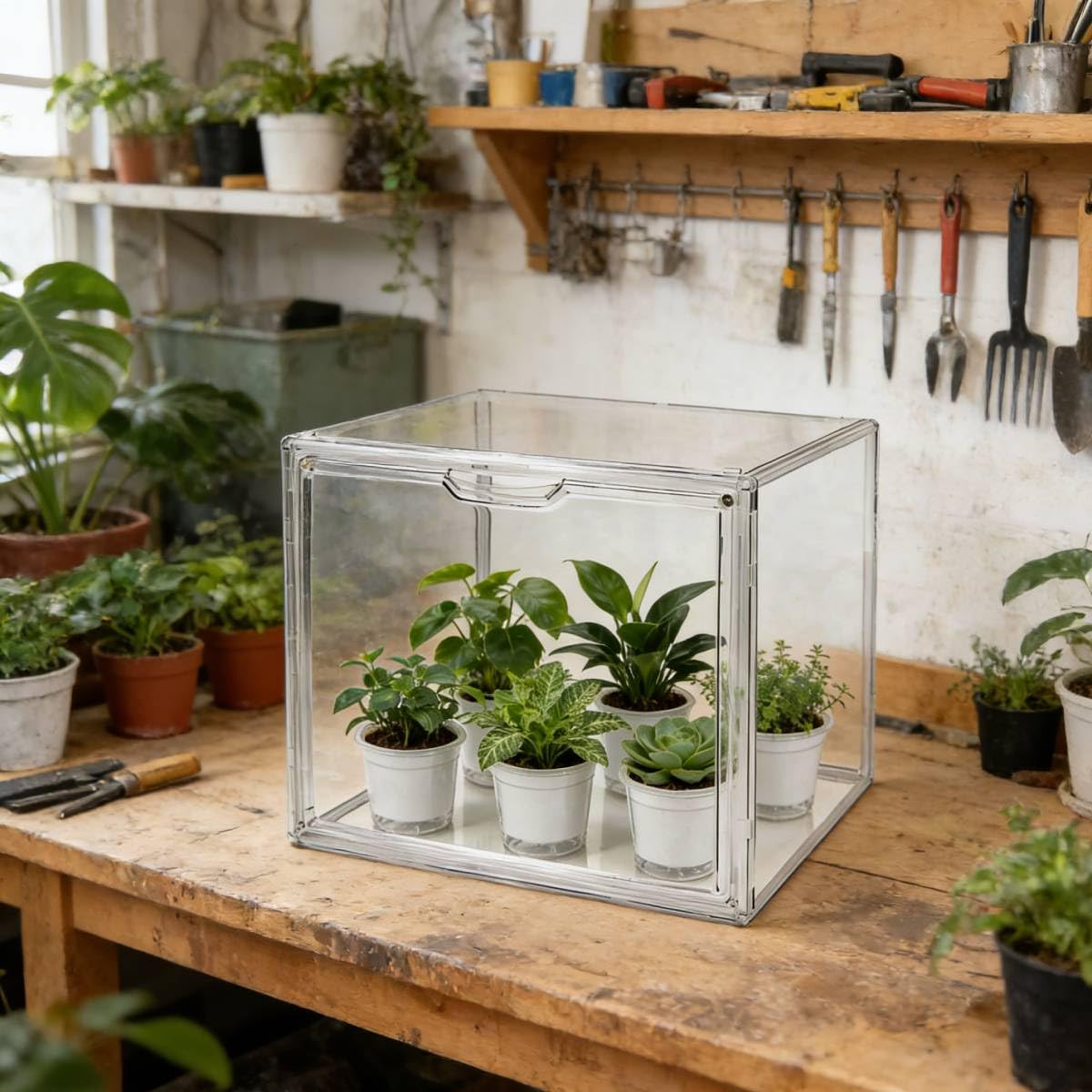 Mini Greenhouse for Indoor, Clear Stackable Green House with Magnetic Waterproof Door for Small Plants