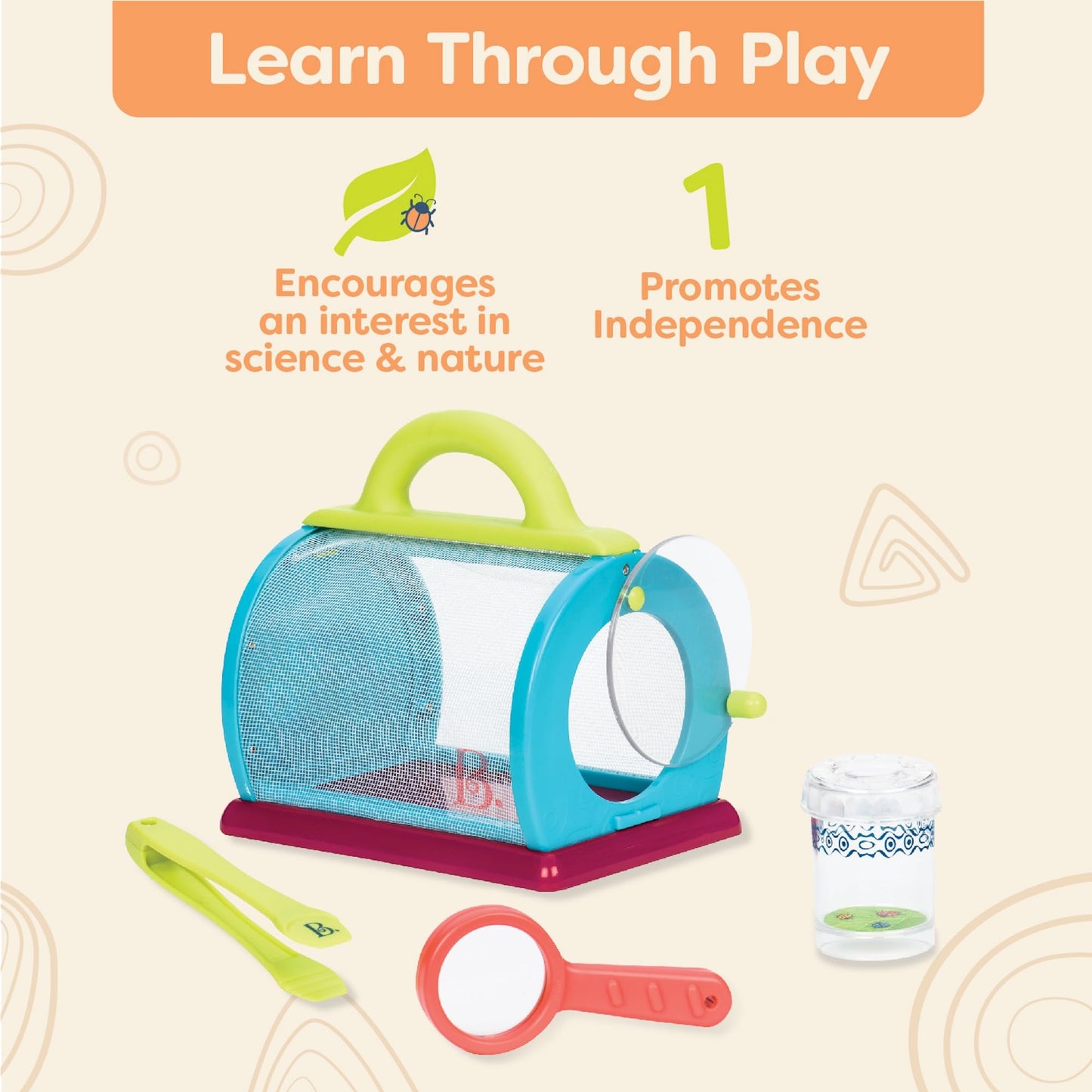 B. toys – Bug Bungalow Insect Catching Kit with Mesh Case, Magnifying Container, Tweezers & Magnifier – Educational Outdoor Toys for Toddlers – Nature Exploration Set for 3+ Years