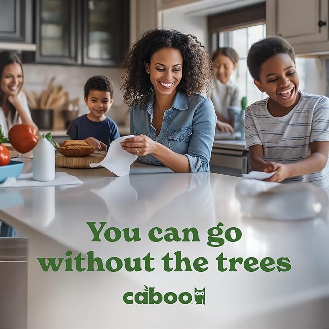 Caboo Tree Free Paper Towels, 8 Rolls, Earth Friendly Sustainable Kitchen Paper Towels with Strong 2 Ply