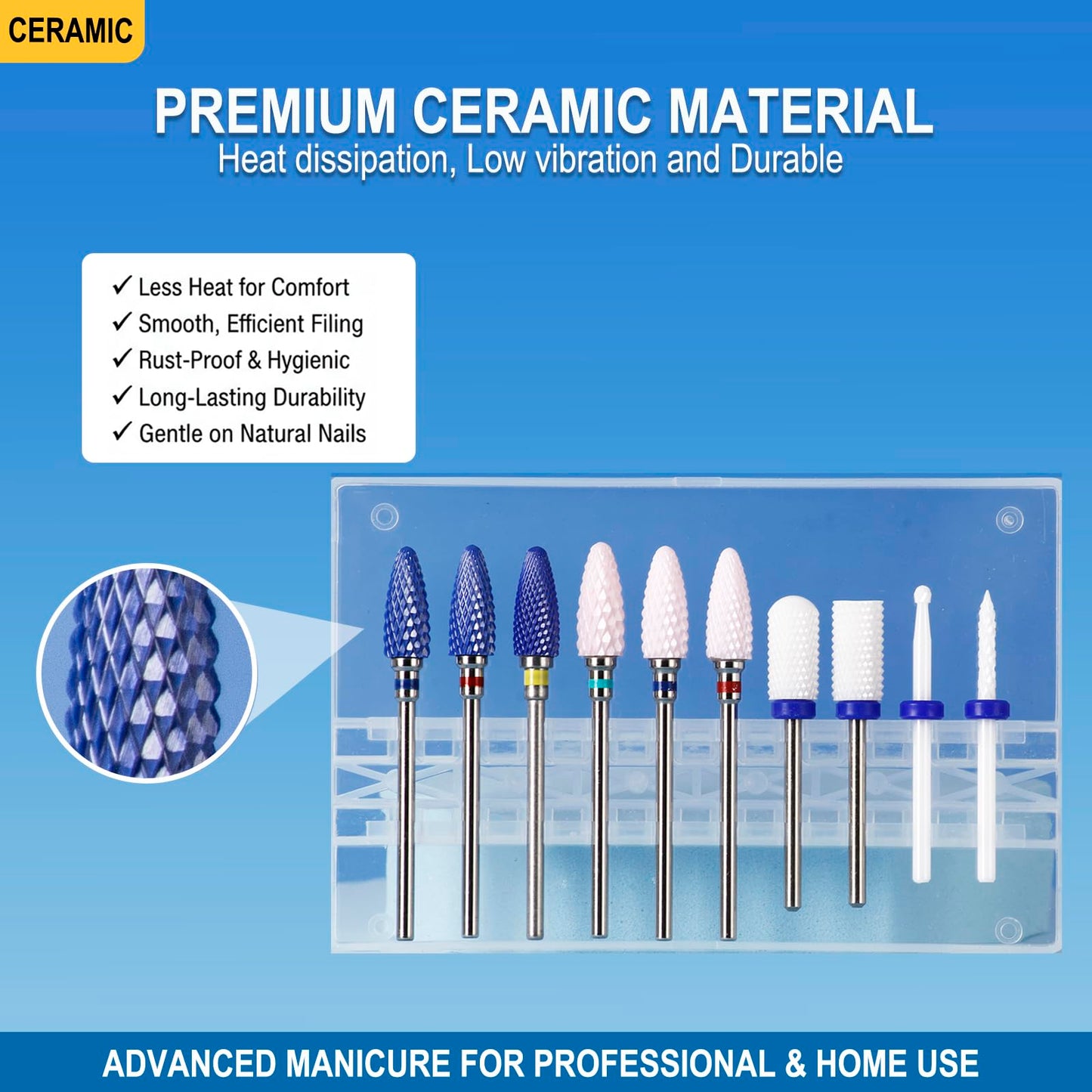 Feecy Nail Drill Bits Set Ceramic for Acrylic Nails Gel Polish Professional, 3/32 Inch Efile Nail Drill Bits Kit for Cuticle Safety Barrel Nail Art Tools with Holder, 10pcs (S10-B)